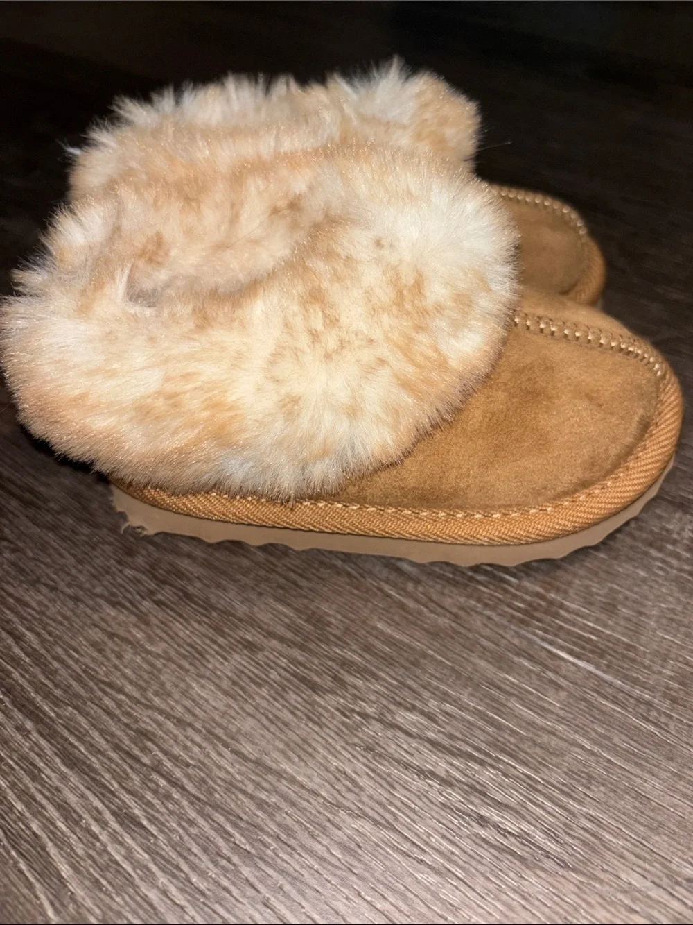 Target Kids Tan Faux Fur Lined Slippers